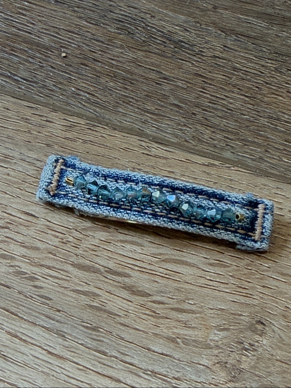 Beaded Denim Hair Barrette - Blue